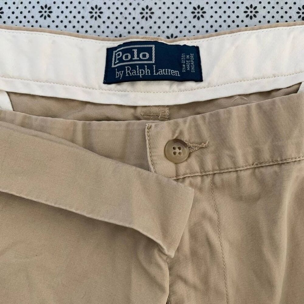 VTG Polo Ralph Lauren Men's Khaki Pleated Chino Pants 42x32 Tan Cuffed Trousers